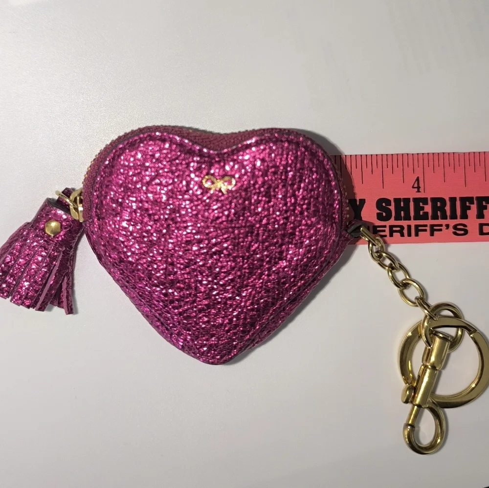 Anya Hindmarch Heart Coin Purse Bag Charm Magenta Leather